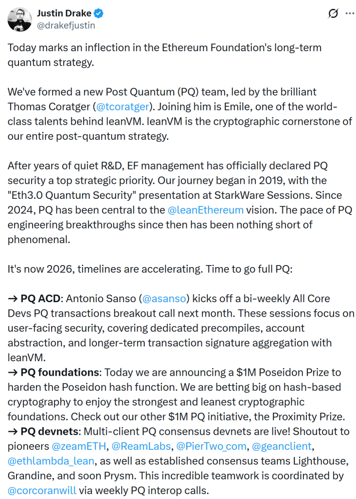 La Fundación Ethereum Crea un Equipo Especializado en Seguridad Post-Cuántica