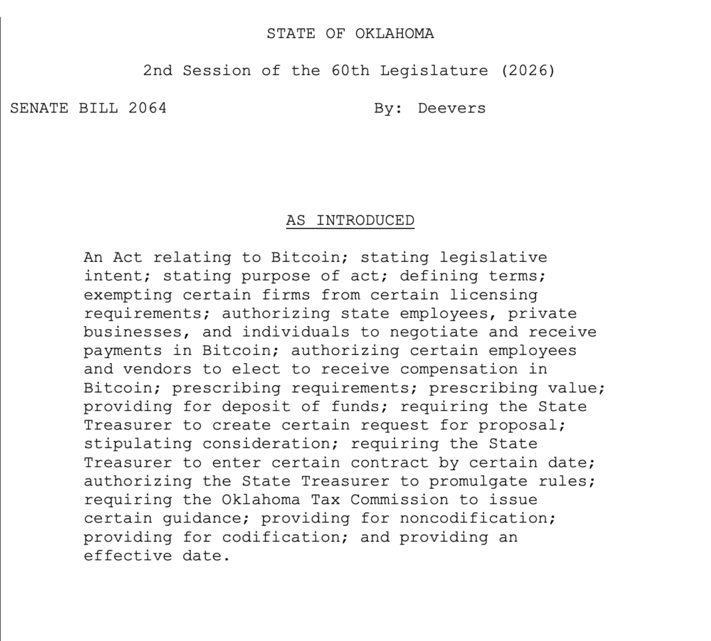 Oklahoma Valora Pago en Bitcoin para Empleados Estatales