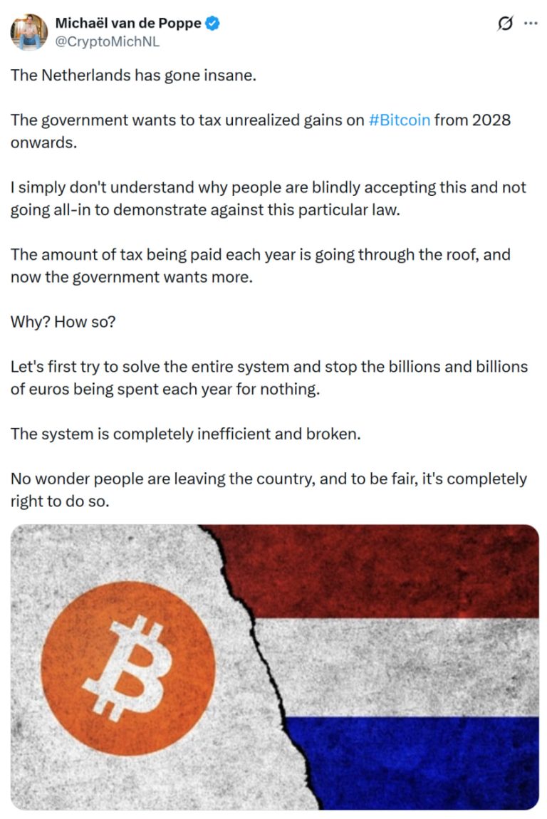 Países Bajos Propondrá Impuesto a Ganancias No Realizadas en Acciones y Cripto