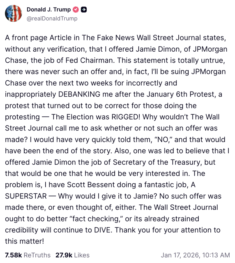 Trump demanda a JPMorgan en Florida por $5,000 millones: Informe