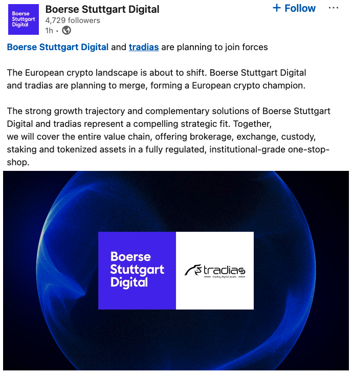 Boerse Stuttgart Digital se Une a Tradias en Impulso Cripto