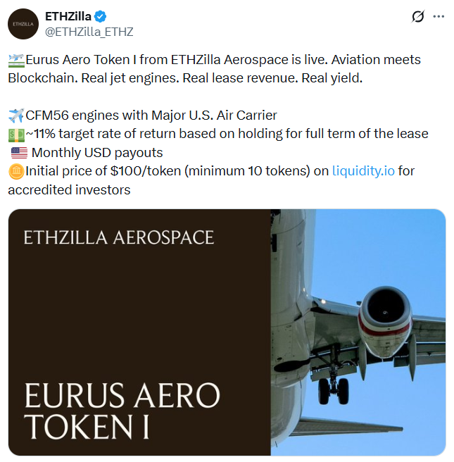 ETHZilla Cambia Estrategia con Oferta de Motores de Jet Tokenizados