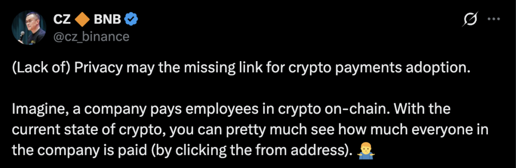 La Criptomoneda Necesita Privacidad para Escalar en Pagos: Co-Fundador de Binance, CZ