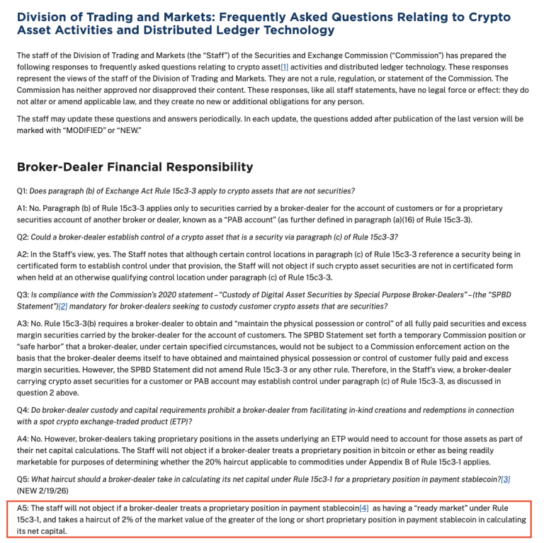 La SEC Aclara: Las Stablecoins Cuentan para el Capital Neto de los Corredores