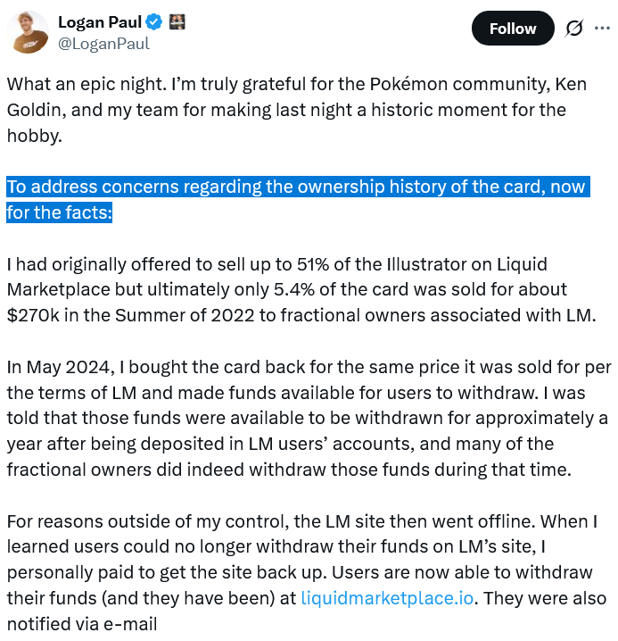 Logan Paul Vende Carta Pokémon Controversial por $16.5 Millones