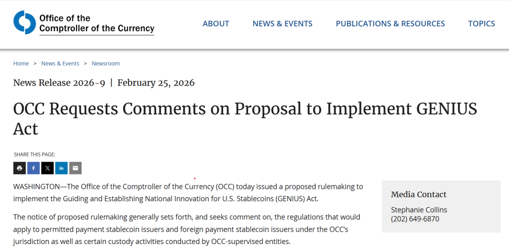 Propuesta de Stablecoin de OCC Busca Rendimiento y Prepara el Camino para la Ley CLARITY
