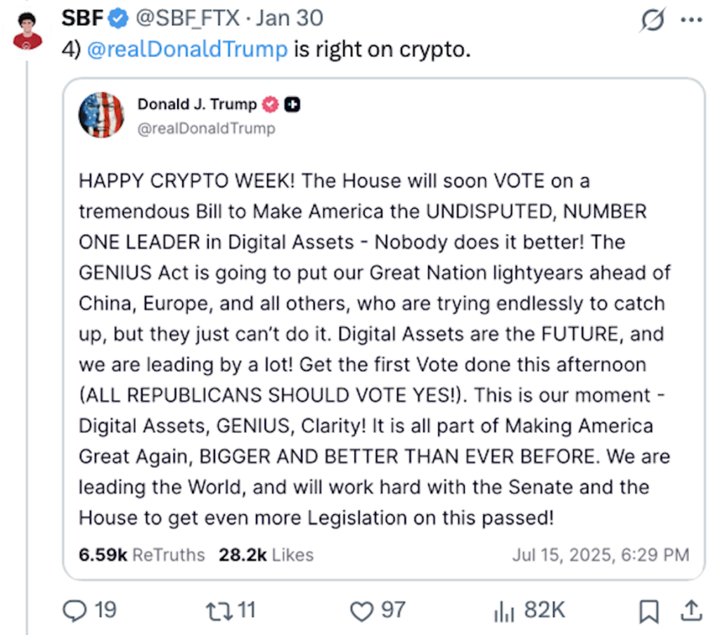 SBF Aumenta Su Apoyo a Donald Trump Tras Liberación de Ellison