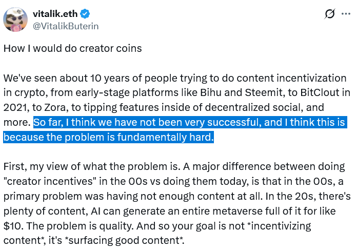 Vitalik Buterin Propone Solución al Modelo de Criptomonedas para Creadores de Contenido