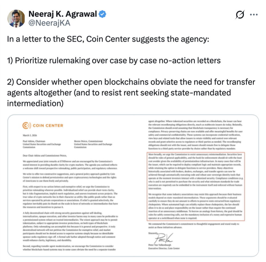 Coin Center Insta a la SEC a Priorizar Normativa sobre Cartas sin Acción