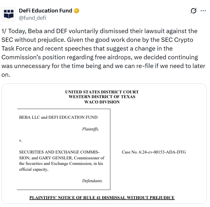 El Fondo de Educación DeFi Retira Demanda contra la SEC: Suavizan Postura sobre Cripto
