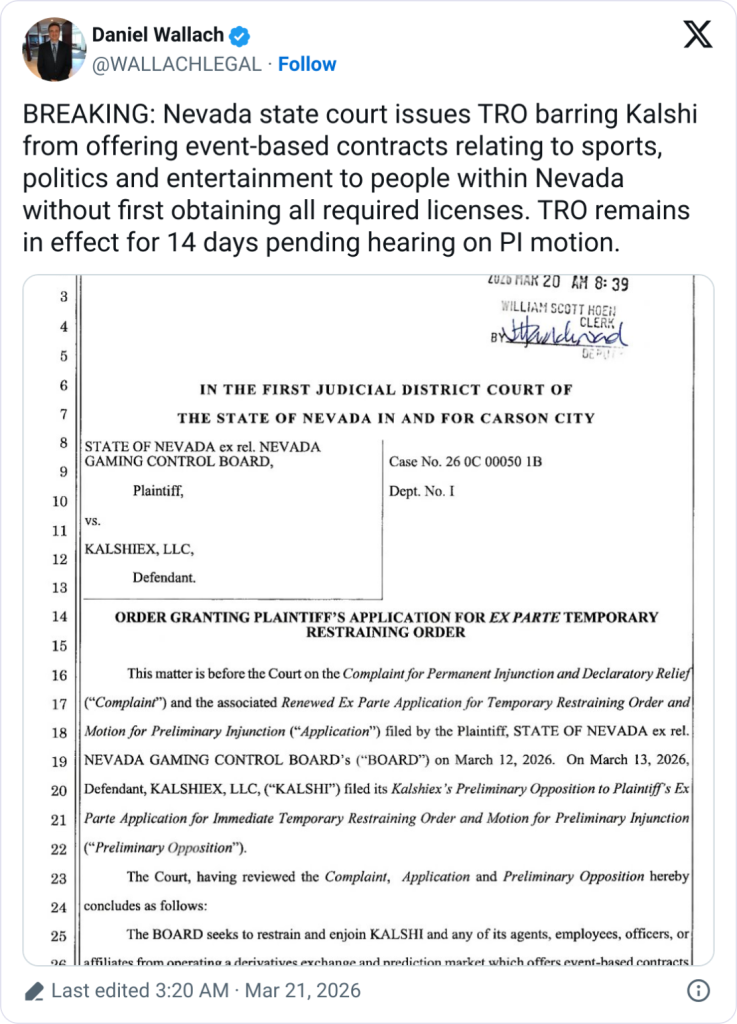 Juez de Nevada Bloquea Operaciones de Kalshi en el Estado