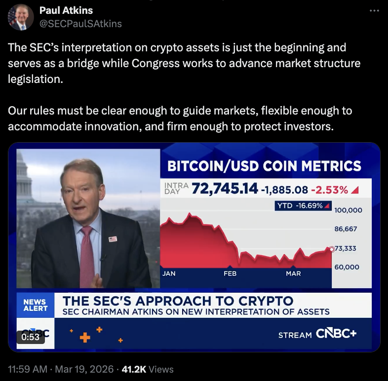La Interpretación de la SEC sobre Leyes Cripto: ‘Un Comienzo, No un Final,’ Asegura Atkins