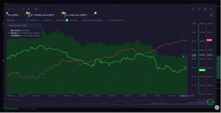 La caída de Bitcoin podría continuar: ballenas venden ante compra minorista, señal bajista.