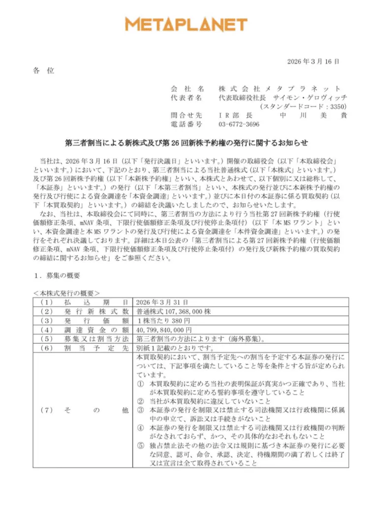 Metaplanet Recauda $255 Millones, Busca Comprar $531 Millones en Bitcoin