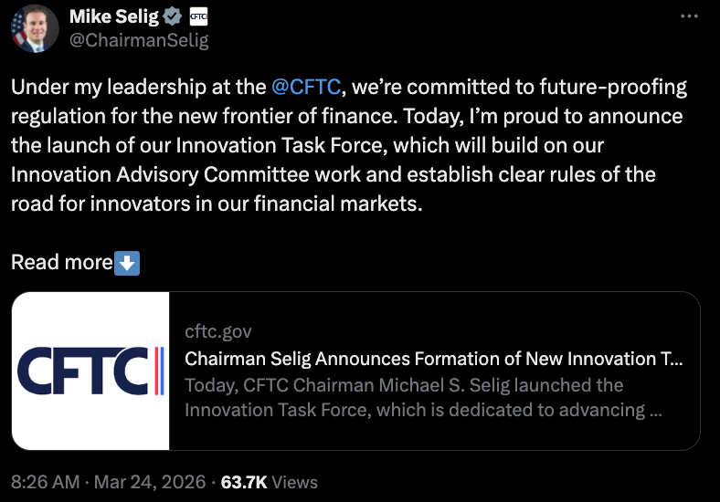 Presidente de la CFTC Lanza Fuerza de Innovación para Marco Cripto