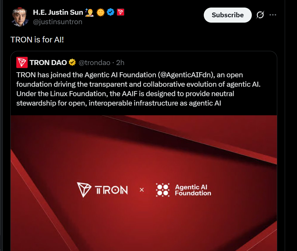 Tron se Une a la Junta de AAIF para Impulsar la Adopción de IA Agente