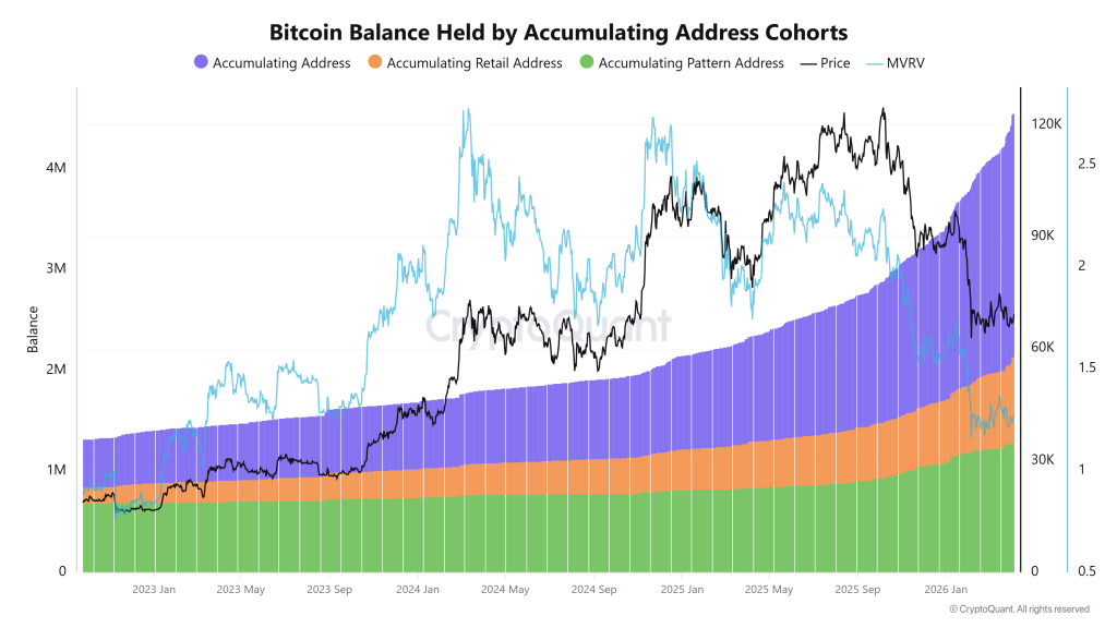 La Acumulación de BTC Alcanzó 4.37M Mientras la Actividad de la Red Envía Señales Mixtas