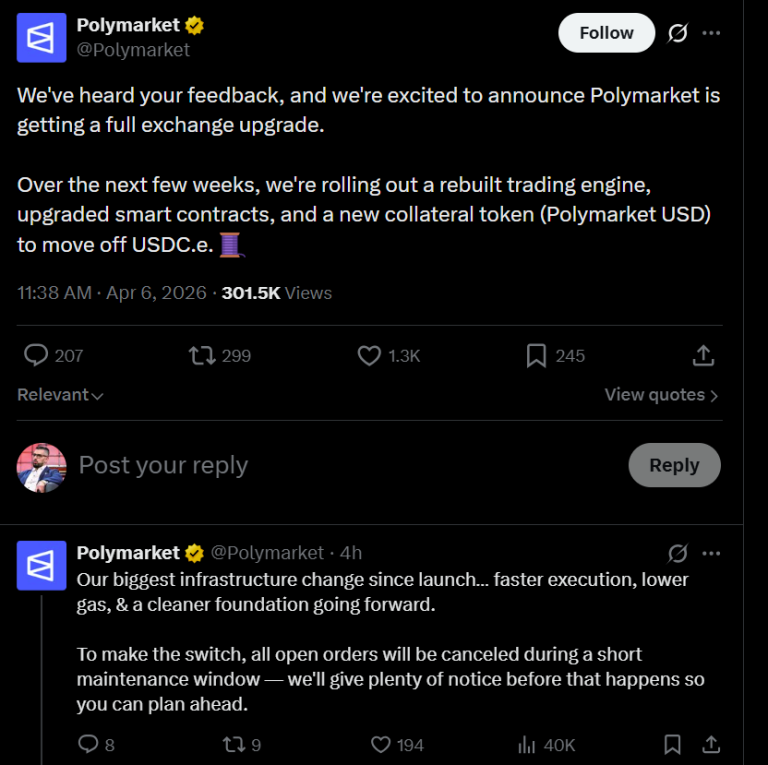 Polymarket Reemplaza USDC.e por Token Respaldado por USDC en Actualización de Intercambio